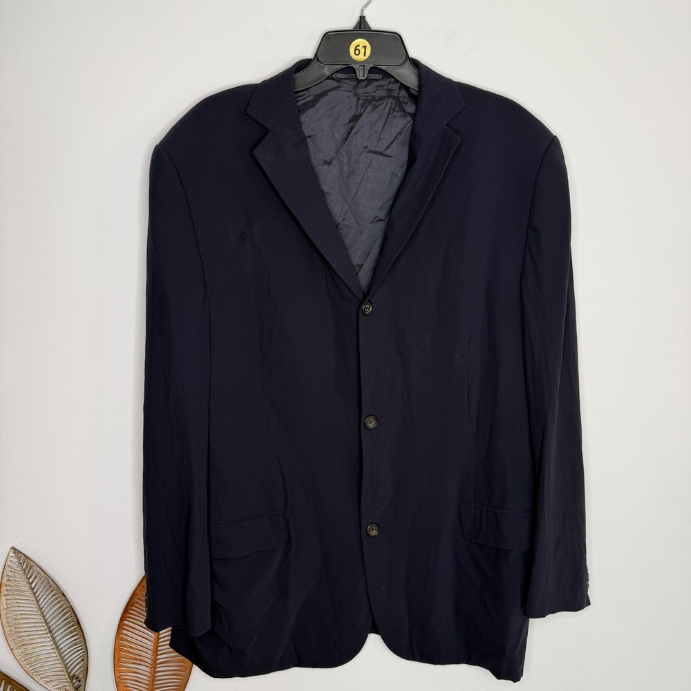 Jil Sander for Bergdorf Goodman Navy Blue 3-Button Cupro Wool‎ Blazer Minimalist